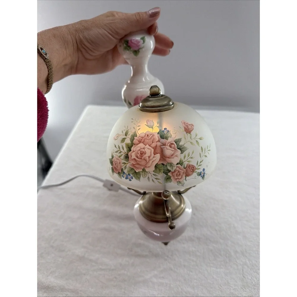 Vintage Electric Victorian Rose  Glass Floral Porcelain Wall Sconce 13